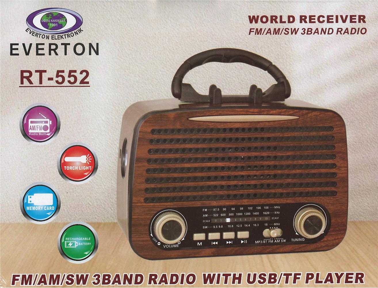 Everton Rt-552  Bluetooth Fm-Usb-Tf-Aux Şarjlı Nostaljik Radyo