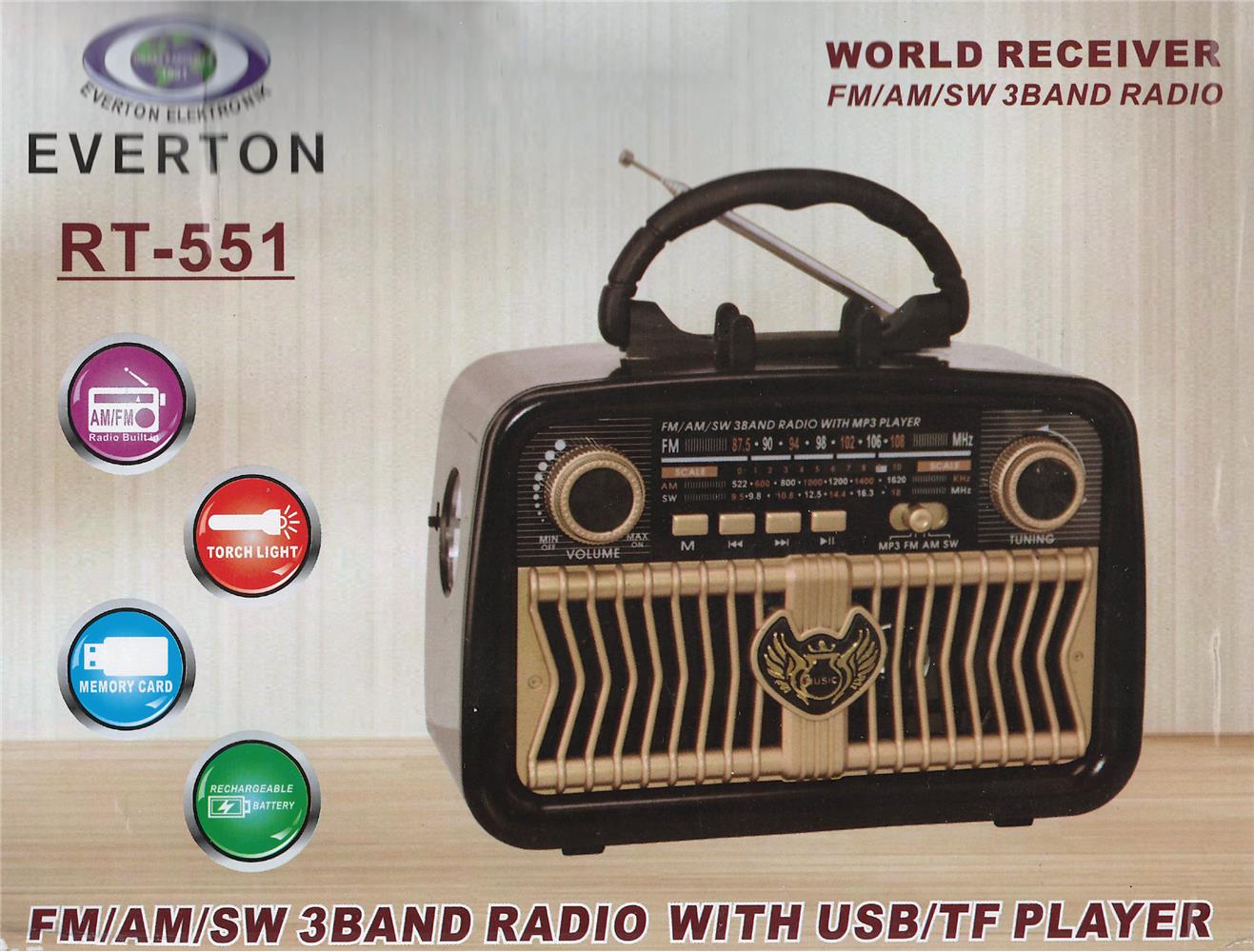 Everton Rt-551  Bluetooth Fm-Usb-Tf-Aux Şarjlı Nostaljik Radyo