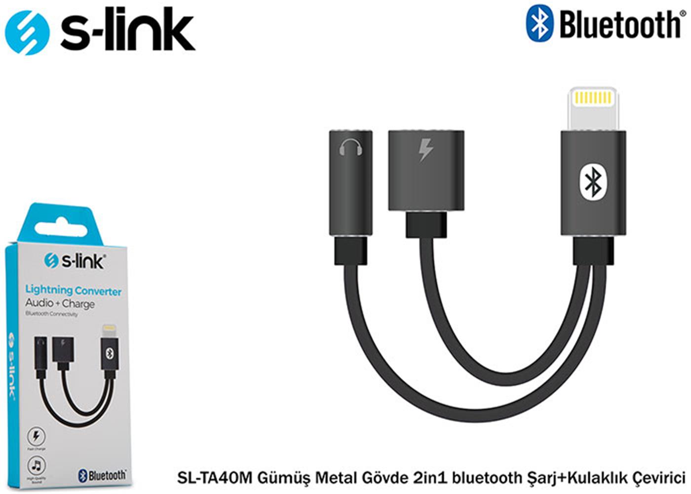 S-link SL-TA40M Lightning Gri Metal 2in1 bluetooth Şarj+Kulaklık Çevirici