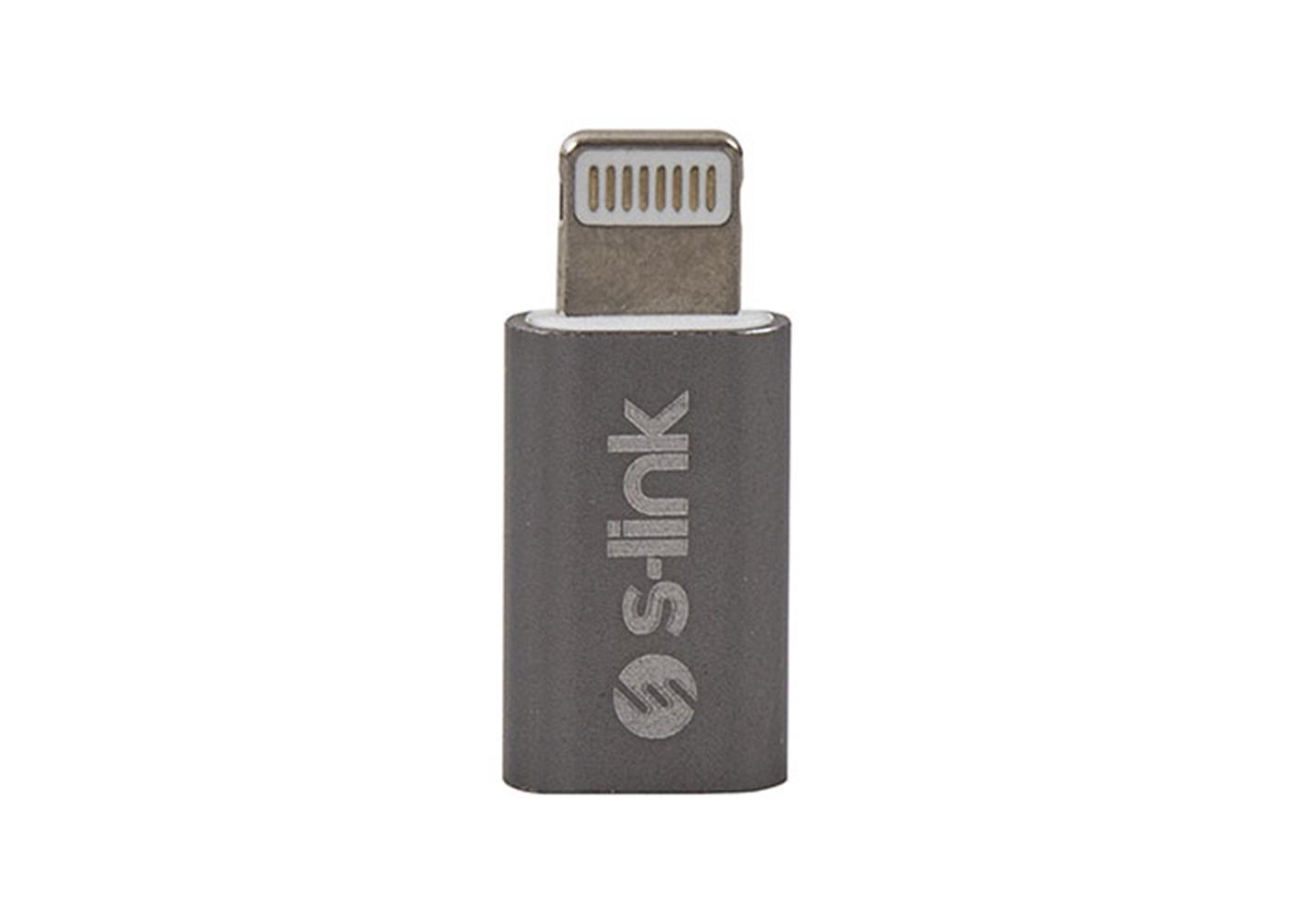 S-link SL-TA20M Gümüş Metal Gövde MicroUSB 5pin F to Lightning M Çevirici