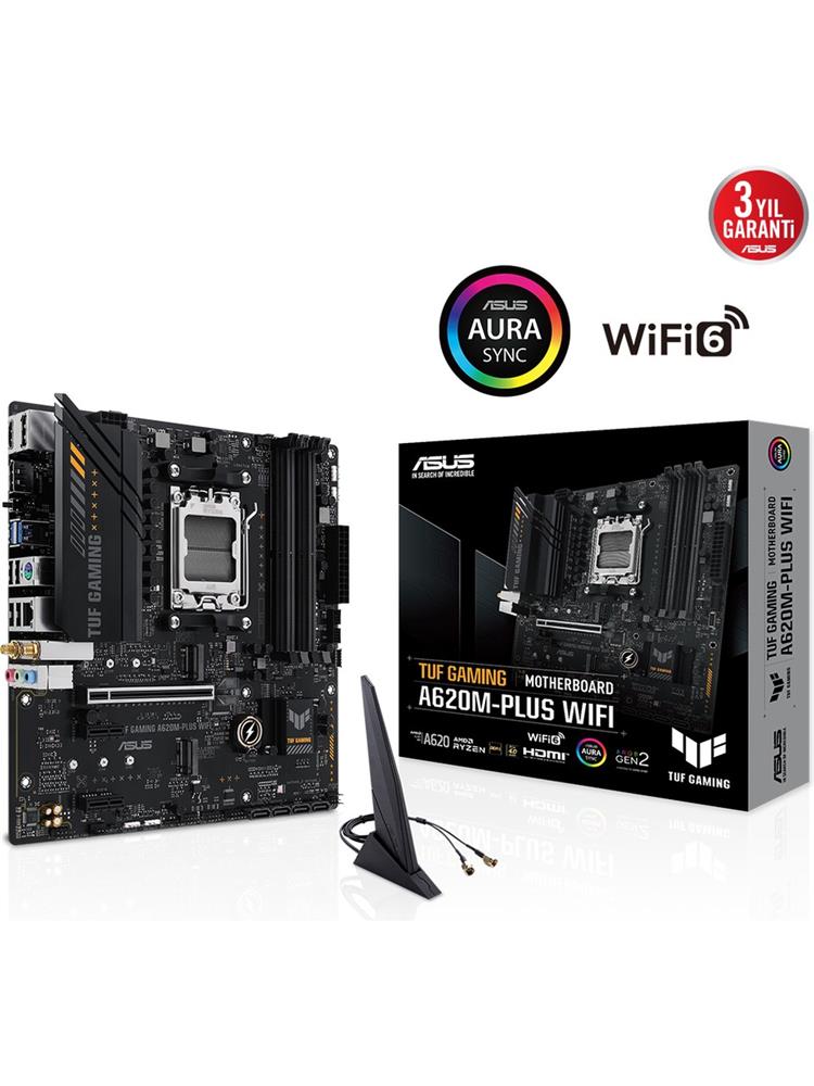 ASUS TUF GAMING A620M-PLUS WIFI AMD A620 AM5 DDR5 6400 AURA RGB 2.5GBIT LAN MATX ANAKART