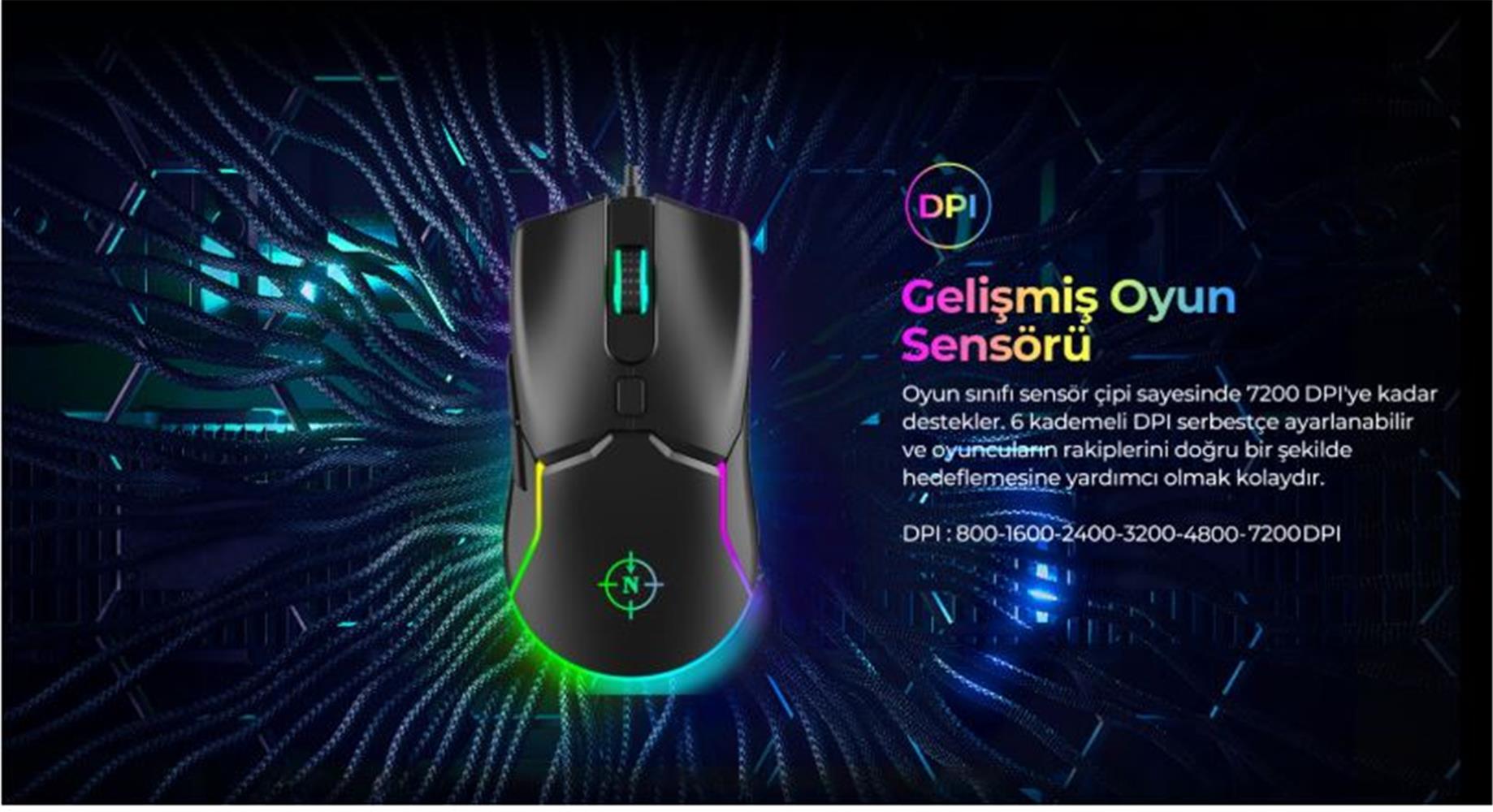 North Air Black RGB Kablolu Profesyonel Oyuncu Mouse 