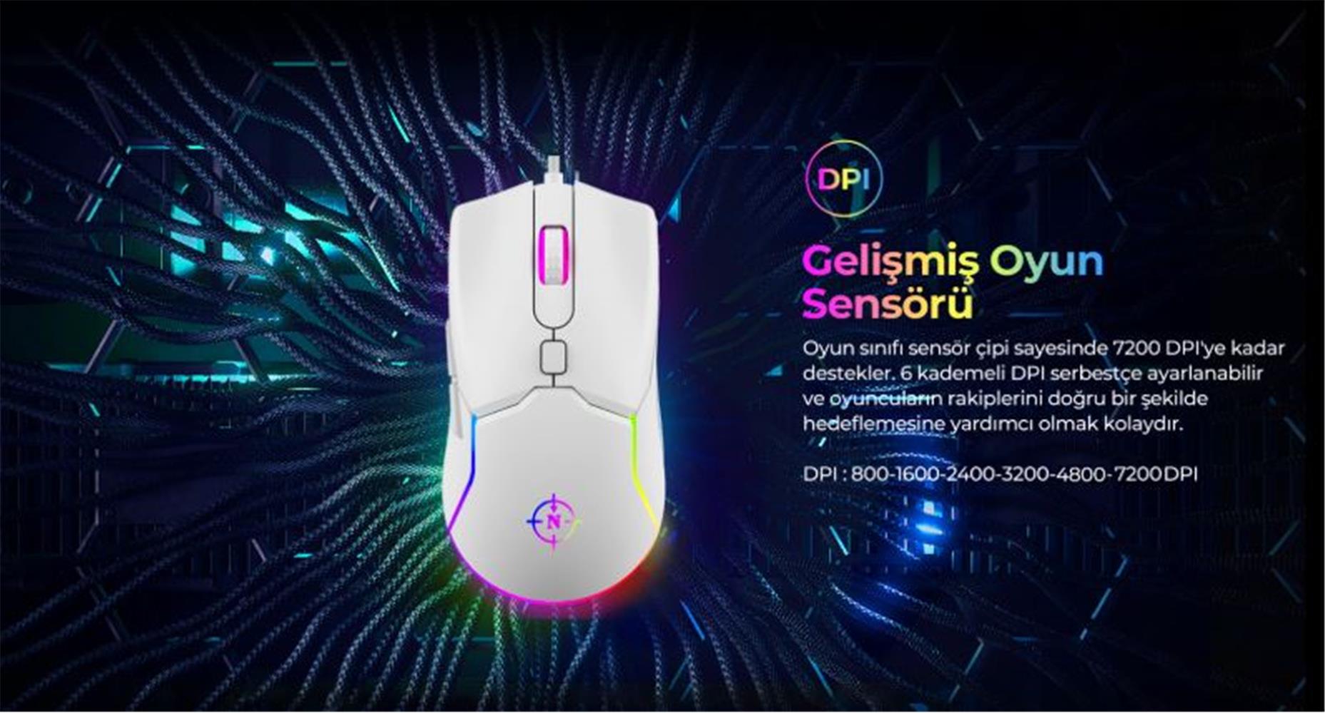 North Air White RGB Kablolu Profesyonel Oyuncu Mouse 