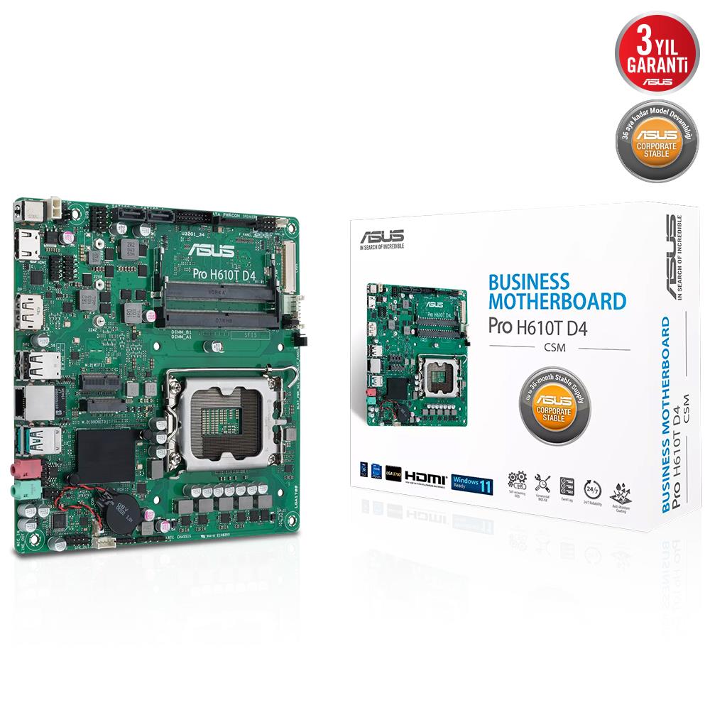 ASUS PRO H610T D4-CSM SOKET 1700 DDR4 3200(OC)MHZ MINI-ITX ANAKART