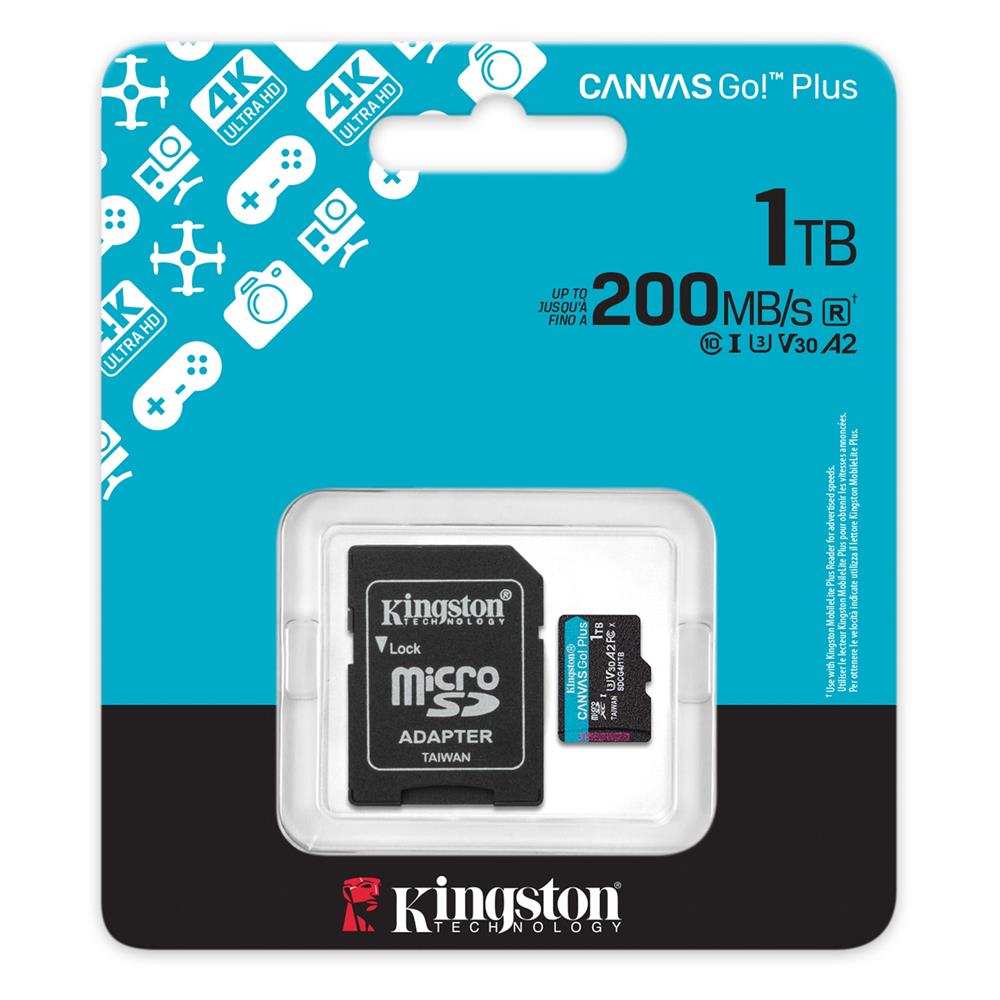 Kingston SDCG4-1TB 1TB microSDXC Canvas Go Plus Gen4 200MB-s A2 U3 V30 Card + ADP Hafıza Kartı 