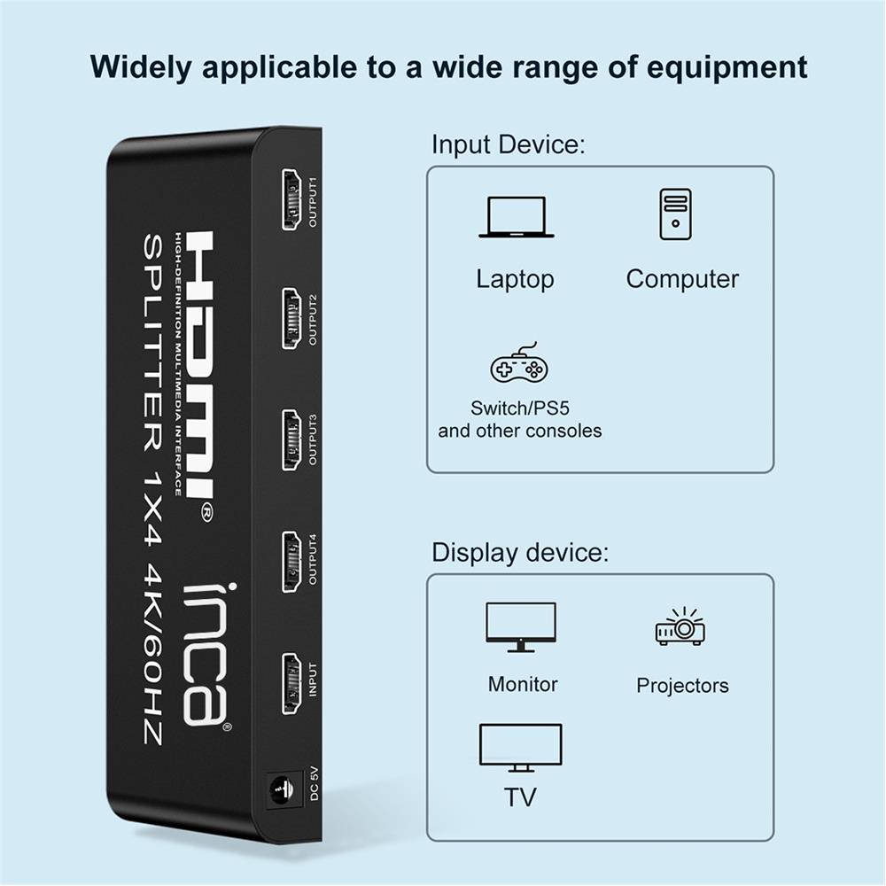 INCA IHSK-460 HDMI SPLITTER 1 IN 4OUT 4K@60HZ SWITCH