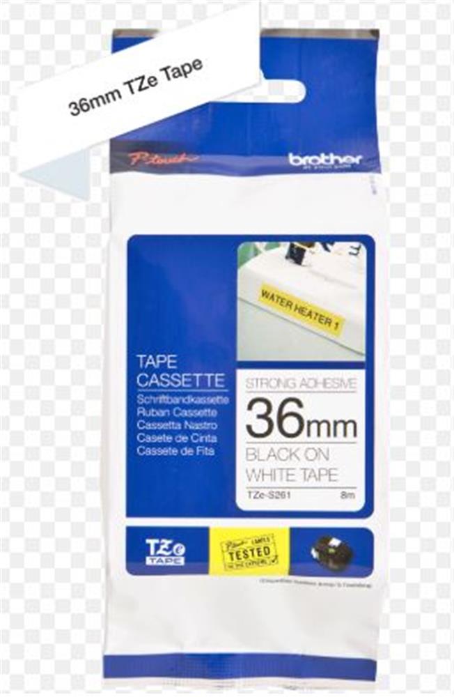 Brother Tze-S261 36 Mm Beyaz Üzeri Siyah Güçlüyapışkanlı Laminasyonlu Etiket