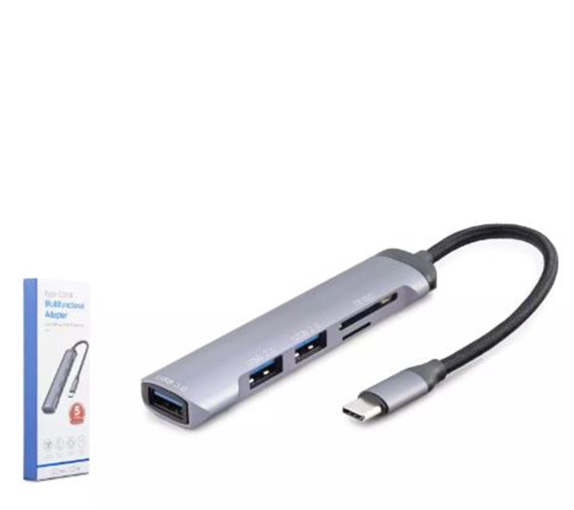 HADRON HDX7039 USB HUB COMBO 5IN1 USB TYPE-C SD + TF CARD GRI