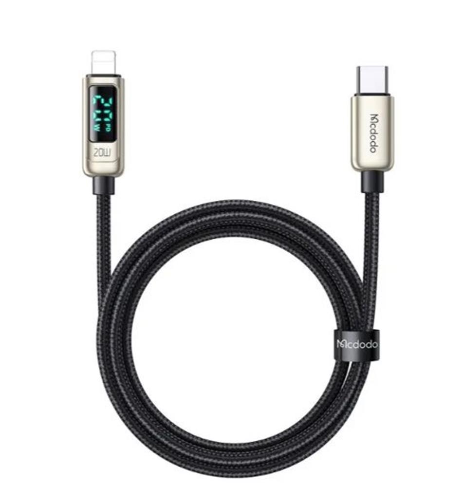 Mcdodo Ca-8811 20W Dijital Göstergeli Type-C To Lightning Pd Data-Şarj Kablosu-Gümüş
