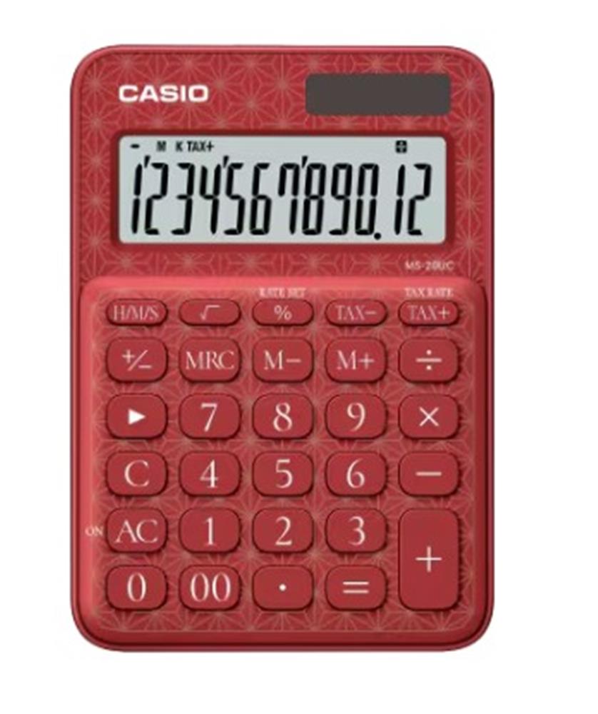 CASIO MS-20UC-JRD 12 HANE KIRMIZI DESENLI MASA USTU HESAP MAKINESI