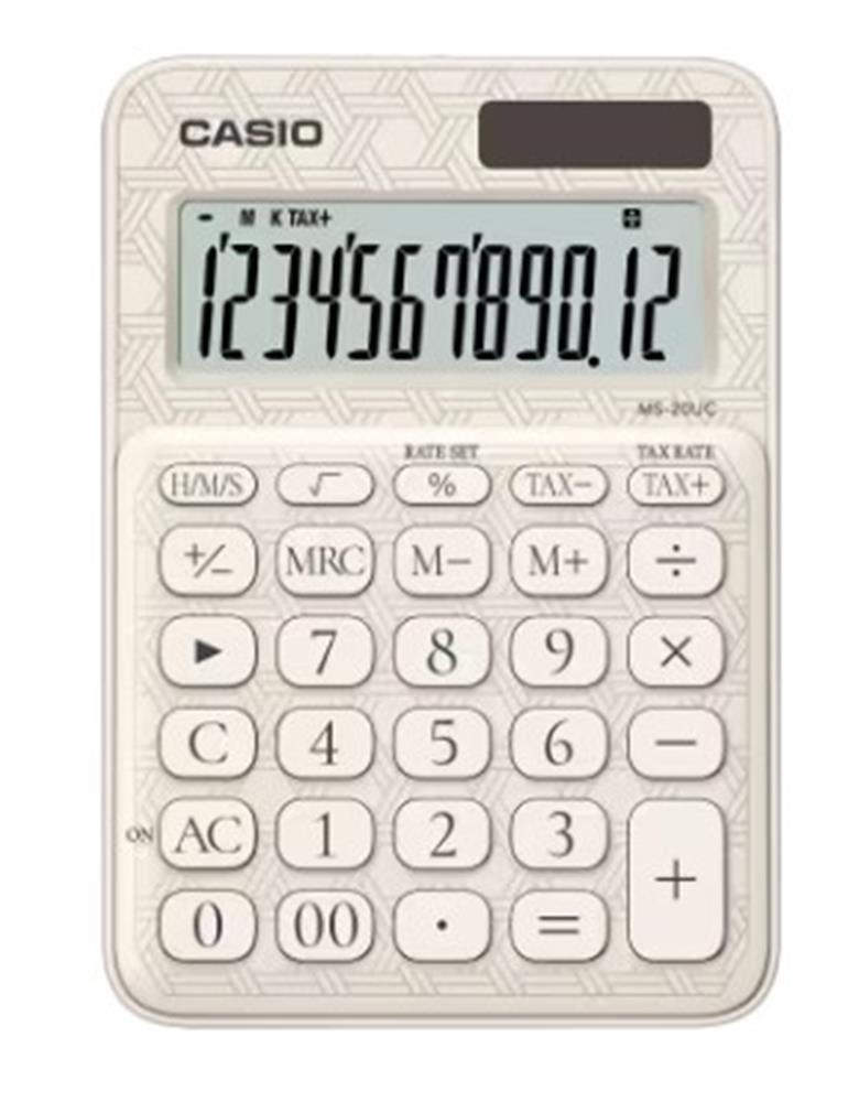 CASIO MS-20UC-JWE 12 HANE BEYAZ DESENLI MASA USTU HESAP MAKINESI