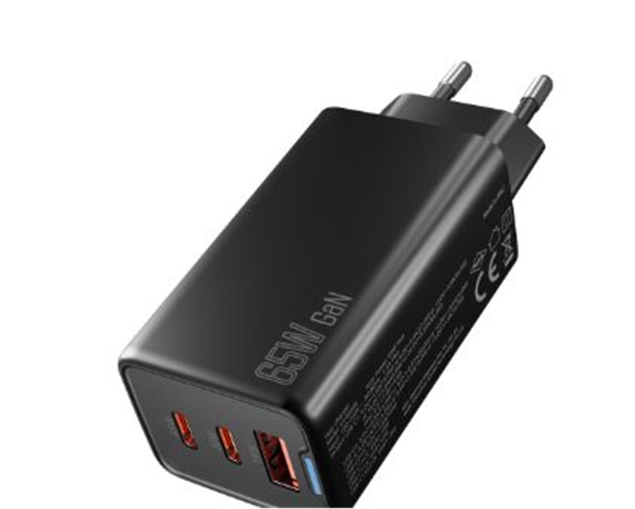 Hytech Hy-Xeg65 2-Usb-C + Usb-A Gan Pd 65W - Qc 18W Type Pd-Pps Siyah Ev-Notebook Şarj Adaptör