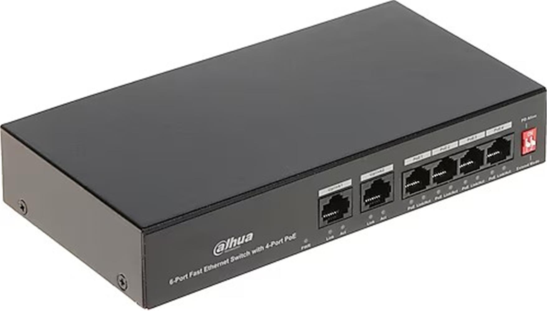 Dahua Pfs3006-4Et-36 6 Port 10-100 (4 Poe + 2Fe Uplınk Toplam 36W Poe)