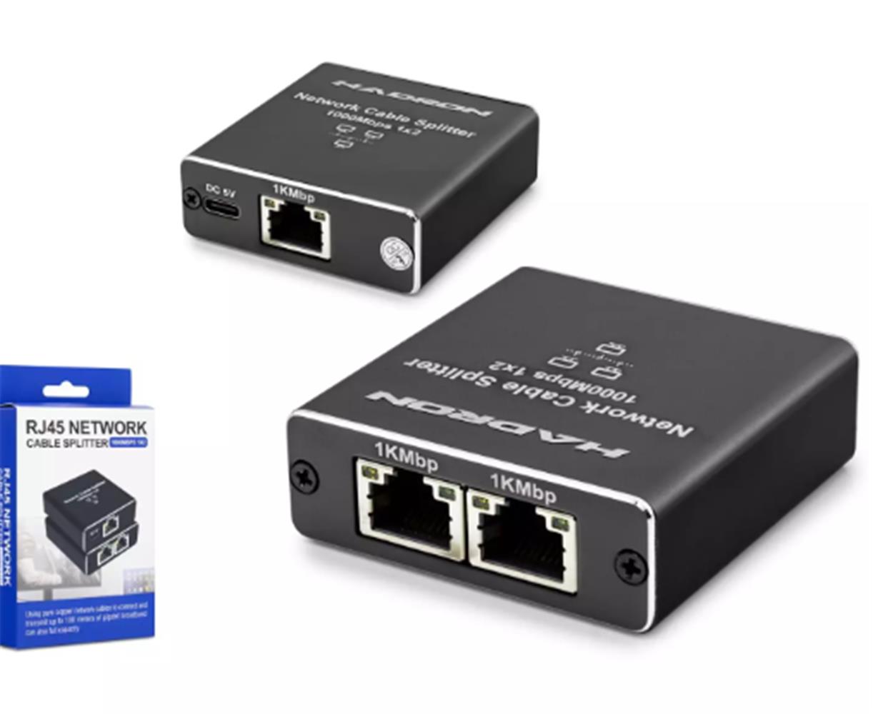 Hadron Hdx1347 100Mt Network Splitter Gigabit Rj45 1000Mbps 1-In 2-Out Siyah
