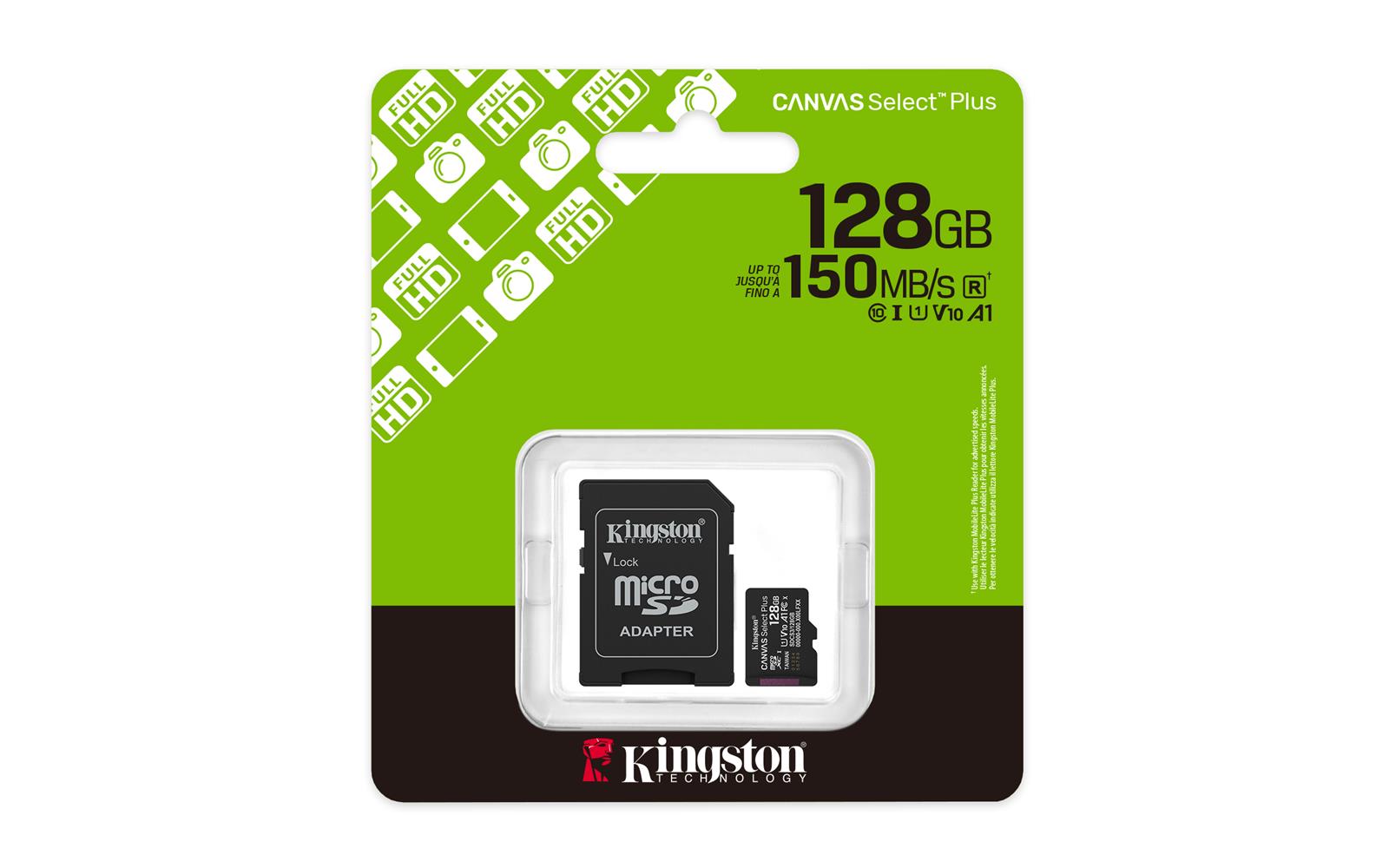 KINGSTON SDCS3-128GB 128GB MICROSDXC CANVAS SELECT PLUS GEN3 150MB-S A1 CARD + ADAPTER HAFIZA KARTI 