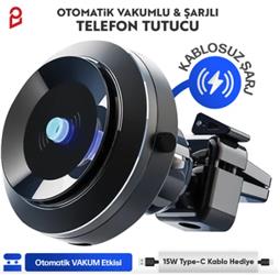 Enkado Otomatik Vakumlu Kablosuz Şarjlı Araç İçi Telefon Tutucu