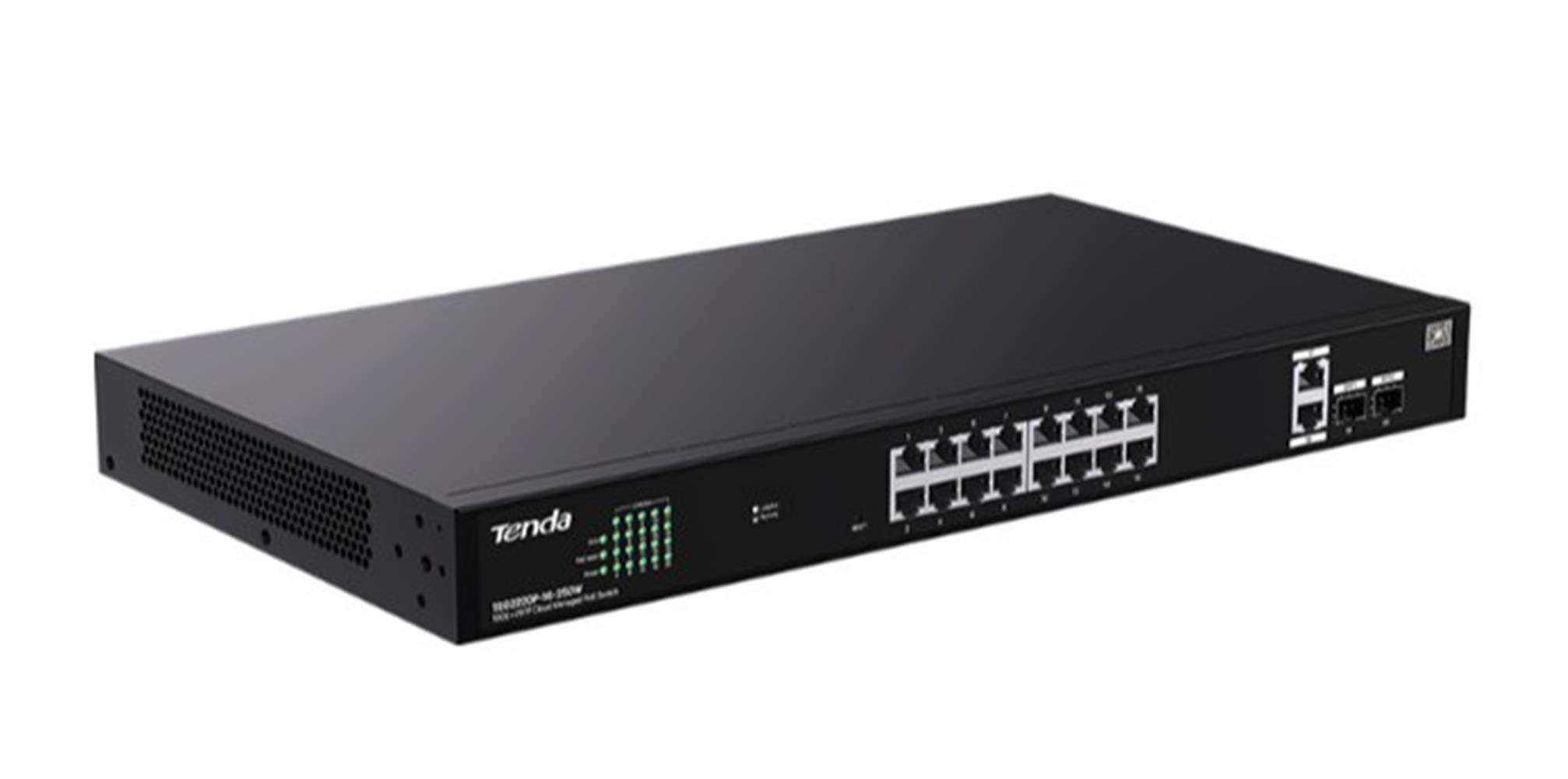 TENDA TEG2210P-16-250W 16 PORT 10-100-1000 POE +2 SFP SWITCH CLOUD YNETILEBILIR ELIK KASA SWITCH