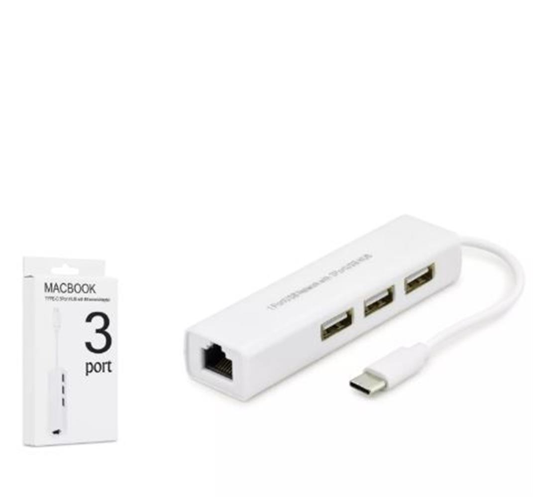 HADRON HDX7007 TYPE-C HUB COMBO 3-USB + LAN BEYAZ (MACBOOK)