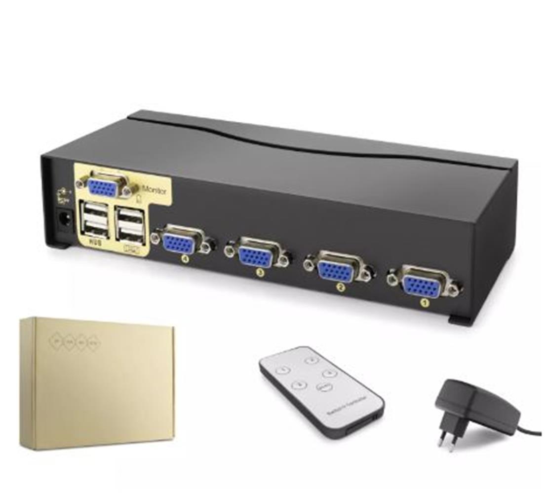 Hadron Hdx1381 4 Port Vga Kvm Switch Uzaktan kumanda 5V adaptör 