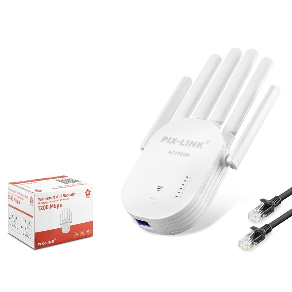 Pix-Link Wr60T Wifi Repeater 1200Mbps Beyaz Çift bant Wi-Fi 2.4 GHz ve 5 GHz WPS Desteği 