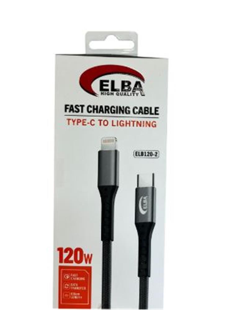 Elba Elb120-2 120W   Type-C To Lightning 1Mt Siyah Örgülü  Şarj Kablosu