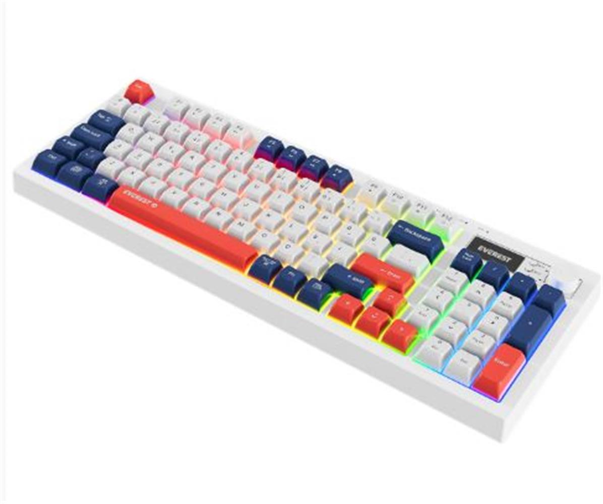 Everest KB-85 SILENT PRO Kablosuz Beyaz-Mavi-Kırmızı SESSİZ RGB Wireless 2.4Ghz Q Oyuncu Klavyesi