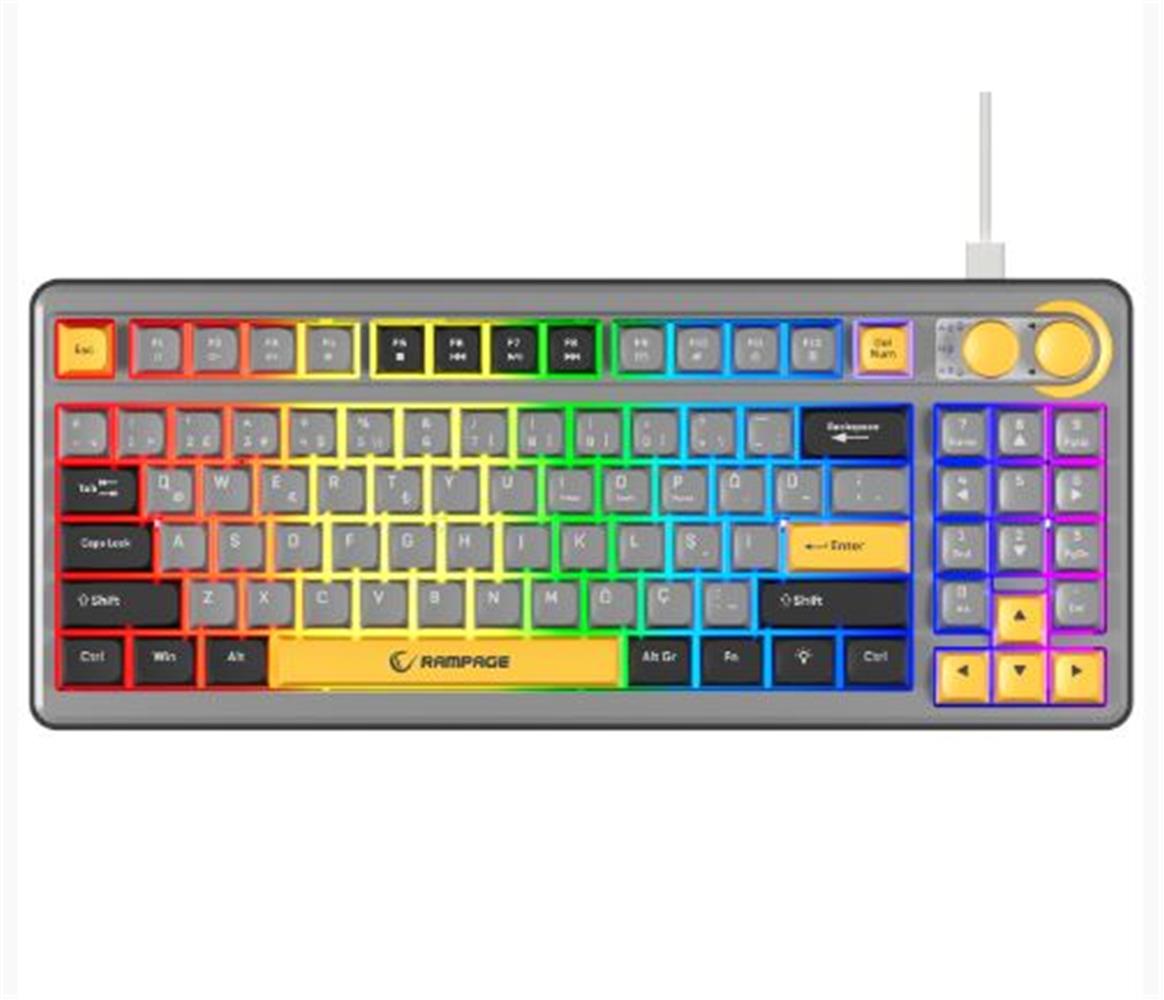 Rampage CYCLONE Gri-Siyah-Sarı USB RGB Aydınlatmalı Q Compact Membrane Gaming Oyuncu Klavye