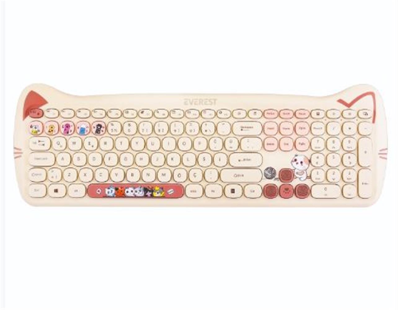 EVEREST KM-6283 CATTY RENKLI TULU SARI KABLOSUZ 2.4 + BT Q MULTIMEDIA KLAVYE + MOUSE + PAD SET