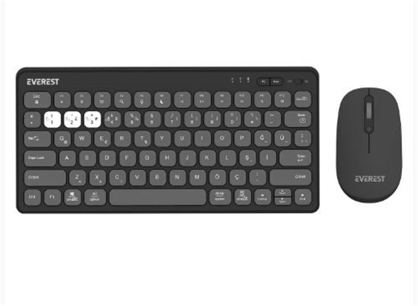 EVEREST LUMI KM-BT903 GRI 3IN1 3 BT + 2.4 1600DPI  Q 4 CIHAZ BALANTILI KABLOSUZ KLAVYE + MOUSE SET