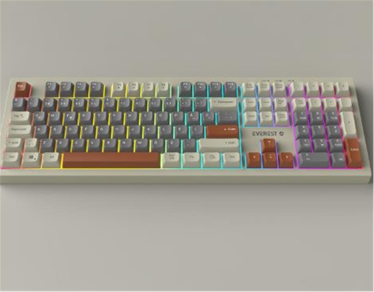 EVEREST KM-77 RUNA GRI-KREM-KAHVE USB RAINBOW AYDINLATMALI SESSIZ Q KLAVYE + MOUSE SET