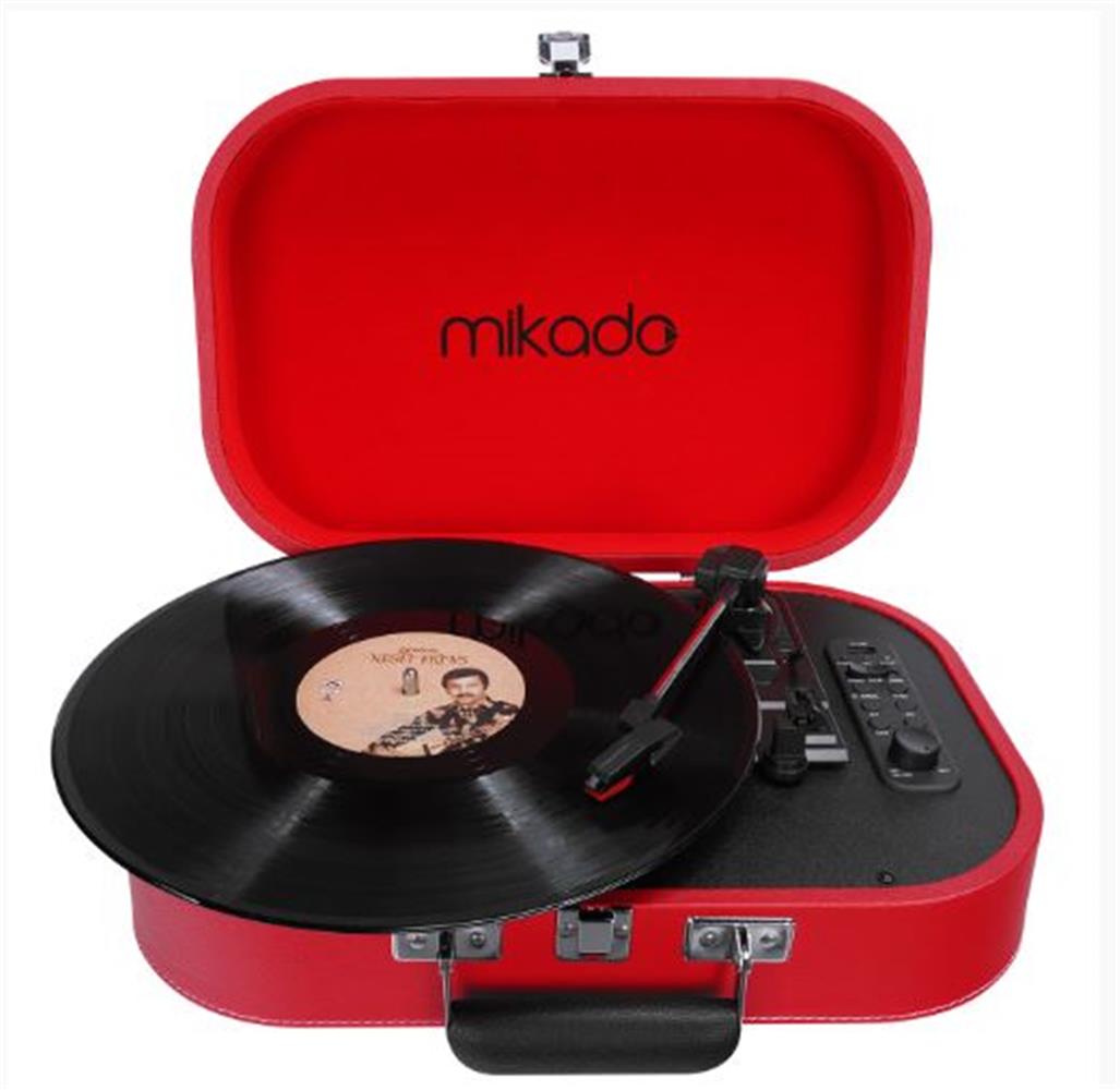 MIKADO NOSTALGIA MN-101 PIKAP KIRMIZI USB+RCA+BLUETOOTH DESTEKLI MUZIK KUTUSU