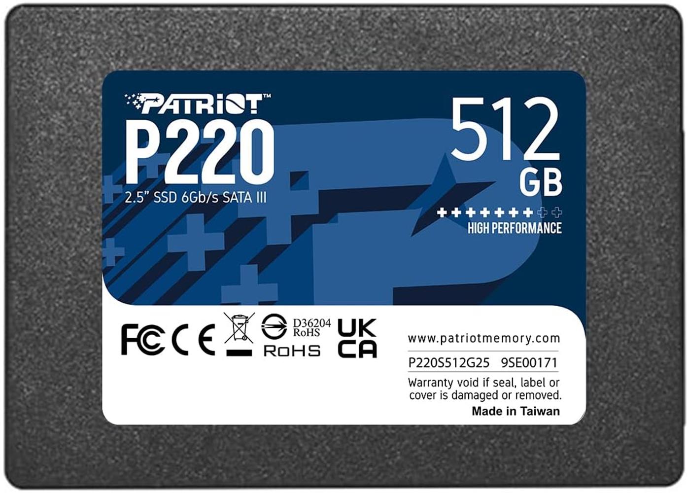 PATRIOT 512GB P220 550-500MB 2.5 SATA3 P220S512G25 SSD DISK
