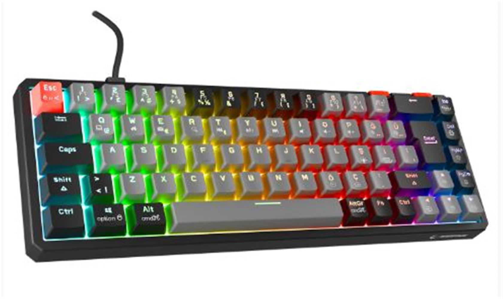 RAMPAGE YORU MINI GRI-SIYAH TYPE-C BALANTILI OUTEMU RED SWICH Q MEKANIK GAMING OYUNCU KLAVYE RGB