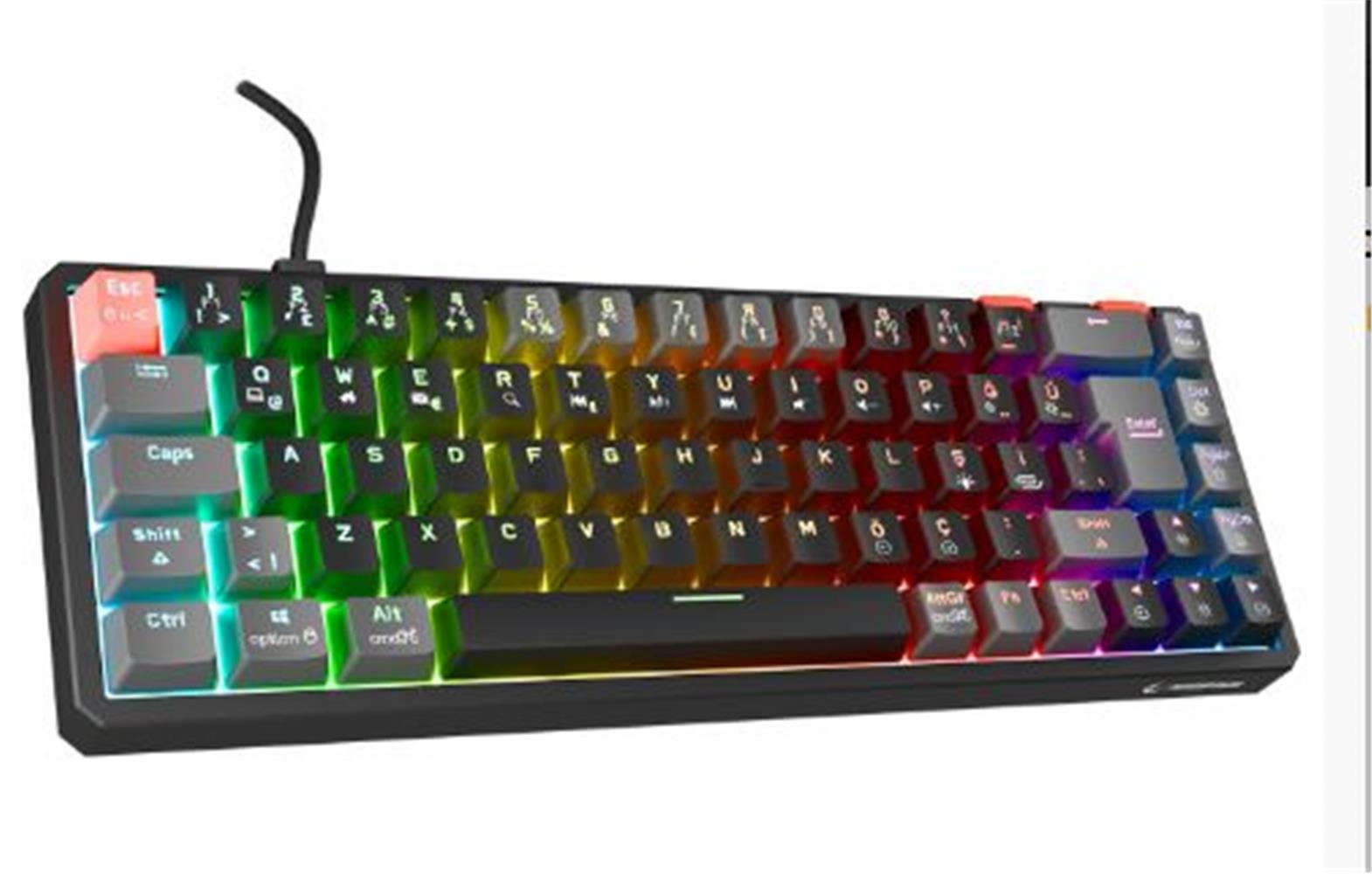RAMPAGE YORU MINI SIYAH-GRI TYPE-C BALANTILI OUTEMU RED SWICH Q MEKANIK GAMING OYUNCU KLAVYE RGB