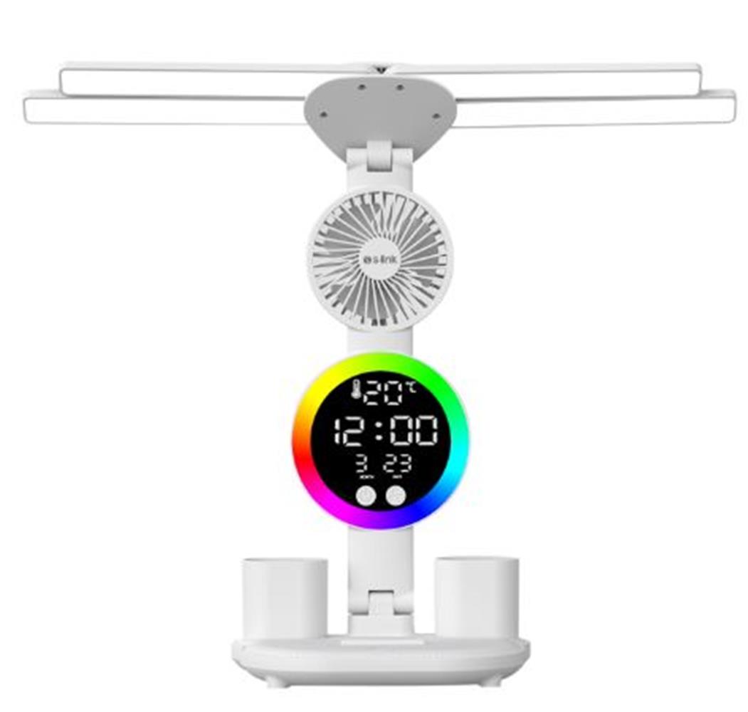 S-Link Sl-M9070 Glow Beyaz Dokunmatik Led Lamba Saat, Fan,Derece Kalemlikli Masa Lambası
