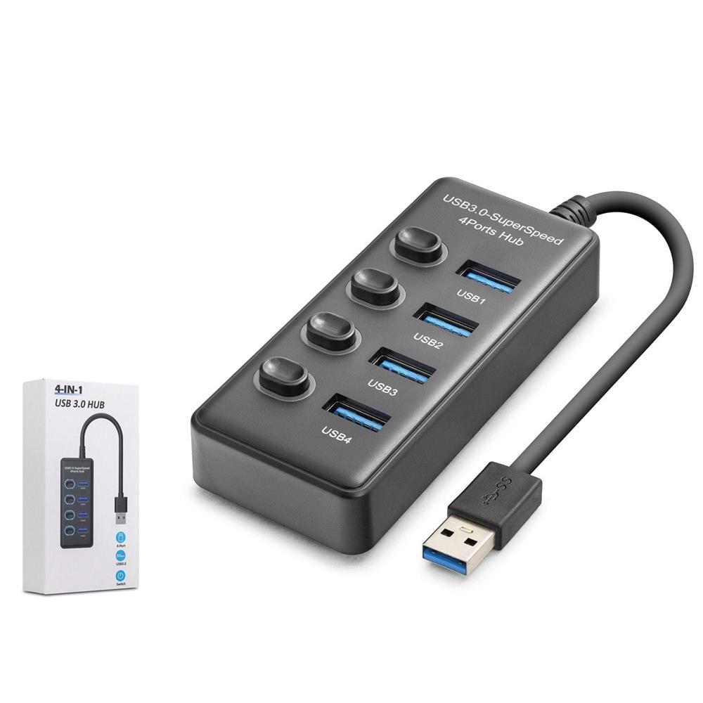 Hadron Hdx7049 Usb Hub 3.0 5Gbps 4X Usb-A 4 Port Switch'li Çoklayıcı Siyah