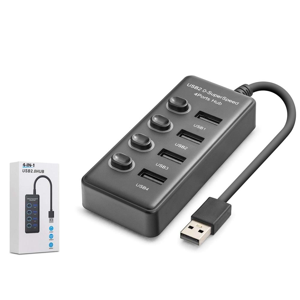 Hadron Hdx7048 Usb Hub 2.0 480Mbps 4X Usb-A 4 Port Switch'li Çoklayıcı Siyah