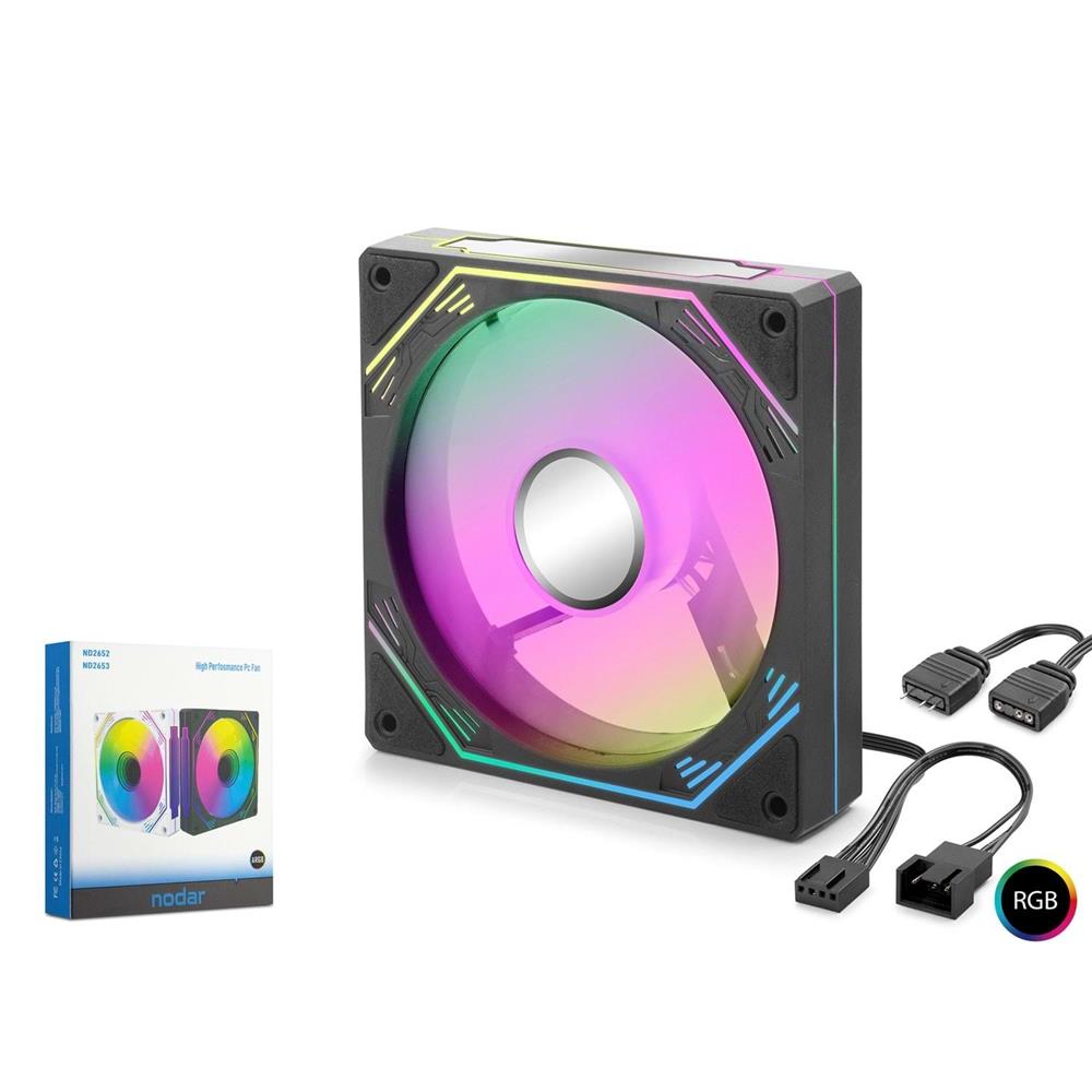 Nodar Nd2652 Kasa Fanı 5Pro İç Ve Dış Parıltı Argb 12Cm Siyah