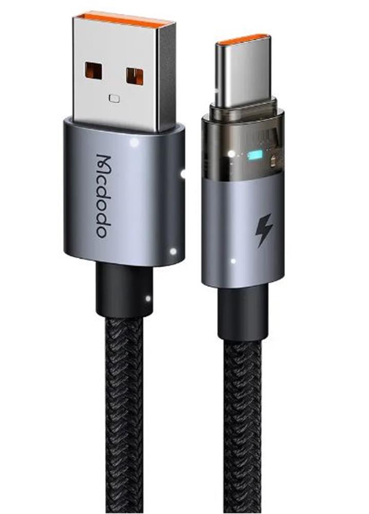 Mcdodo Ca-6890 Usb-A To Type-C Şeffaf Kablo Şarj Işıklı 1.2M Siyah Kablo