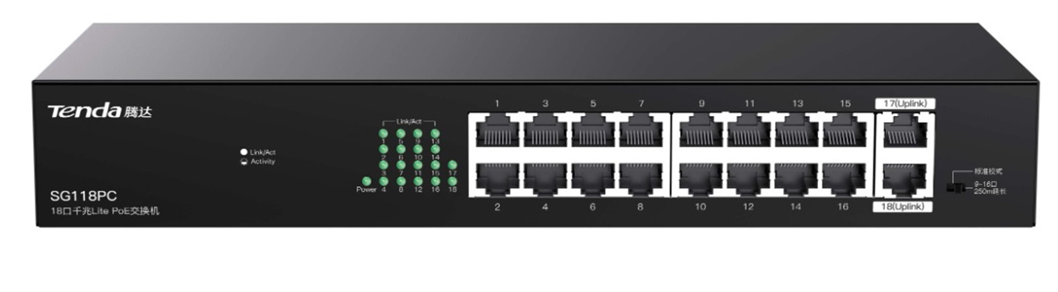 TENDA SG118PC SG118PC 18 PORT GIGABIT POE SWITCH 100-100-1000 167W