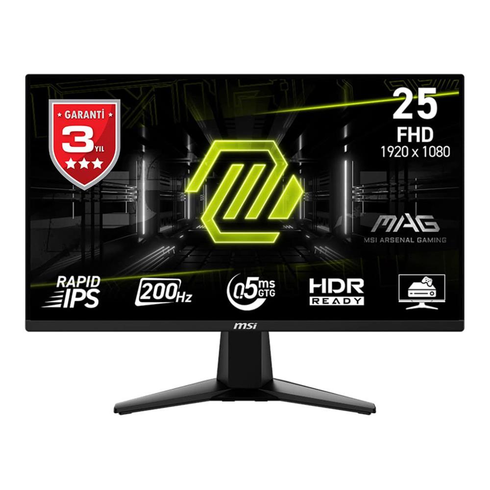 Msı 24.5" Mag 255F E20 1920X1080 Flat Rapid Ips 200Hz 0.5Ms (Gtg) Freesync Premium Gaming Monitor