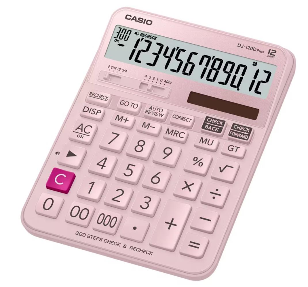 Casio Dj-120D Plus Pembe İşlem Kontrollü 12 Hane Masa Üstü Hesap Makinesi