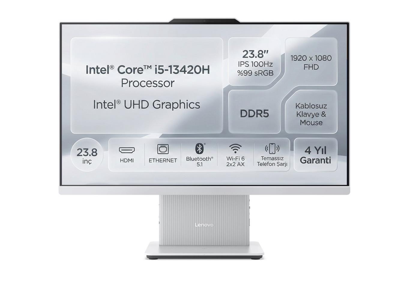 Lenovo Ideacentre 24Irh9 F0Hn0054Tr I5-13420H 16Gb 512Gb Ssd 23.8" Fhd Freedos Aıo Bilgisayar