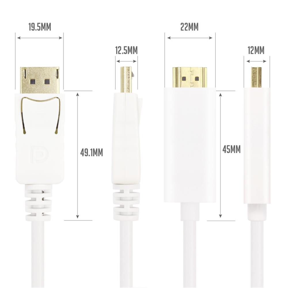 Vcom CG605L-5.0 Beyaz 5.0MT Display Port Erkek To Hdmi Erkek Kablo