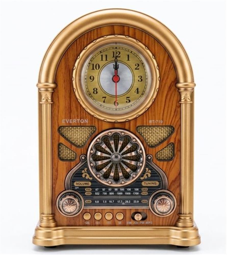 Everton Rt-719  Şarjlı, Saat Göstergeli Nostaljik Radyo( Bluetooth-Usb-Sd-Fm)
