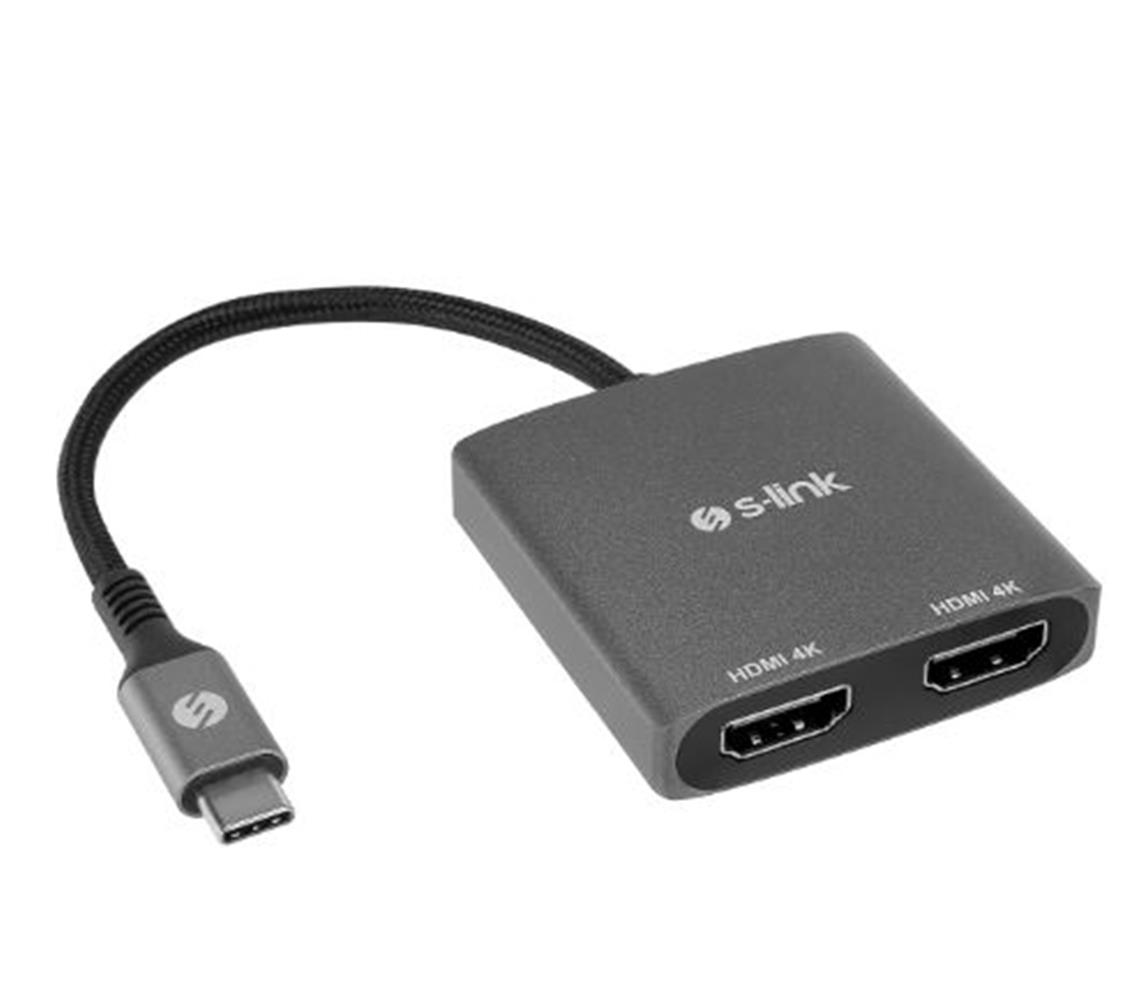S-Link Swv-Usbc026 4K@30Hz Gri Metal Type-C To 2 Port Hdmı Adaptör