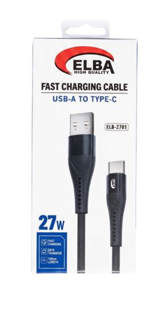 Elba Elb-2701 27W Usb-A To Type-C 1Mt Siyah Örgülü Şarj Kablosu 480Mps Hızlı Şarj