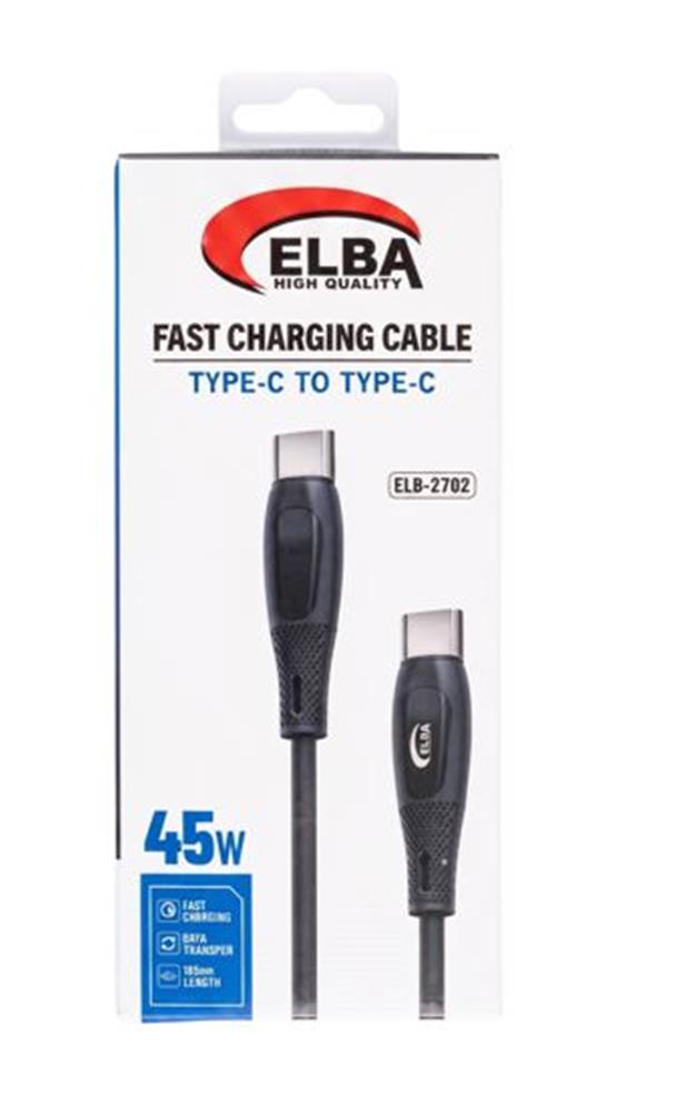 Elba Elb-2702 45W Type-C To Type-C 1Mt Siyah Silikon Şarj Kablosu 480Mps  Hızlı Şarj