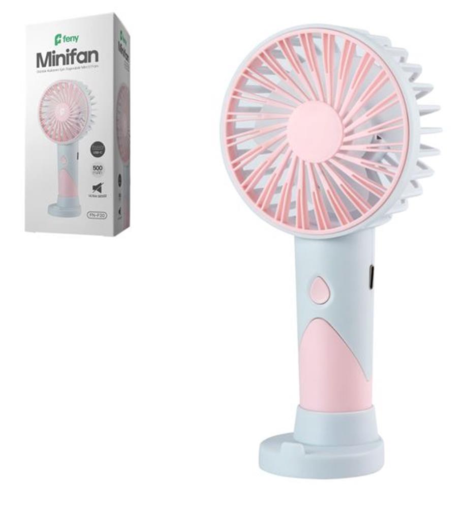 FENY FN-F20 PEMBE-AÇIK MAVİ KADEMELİ ULTRA SESSİZ ŞARJLI TAŞINABİLİR 500MAH MİNİ EL FANI