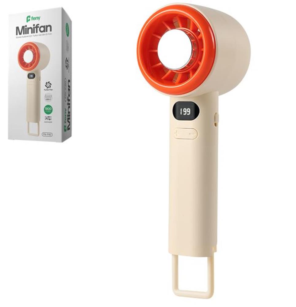 Feny Fn-F40 Krem-Sarı Kademeli Ultra Sessiz Led Göstergeli Şarjlı 1800Mah Turbo Mini El Fanı